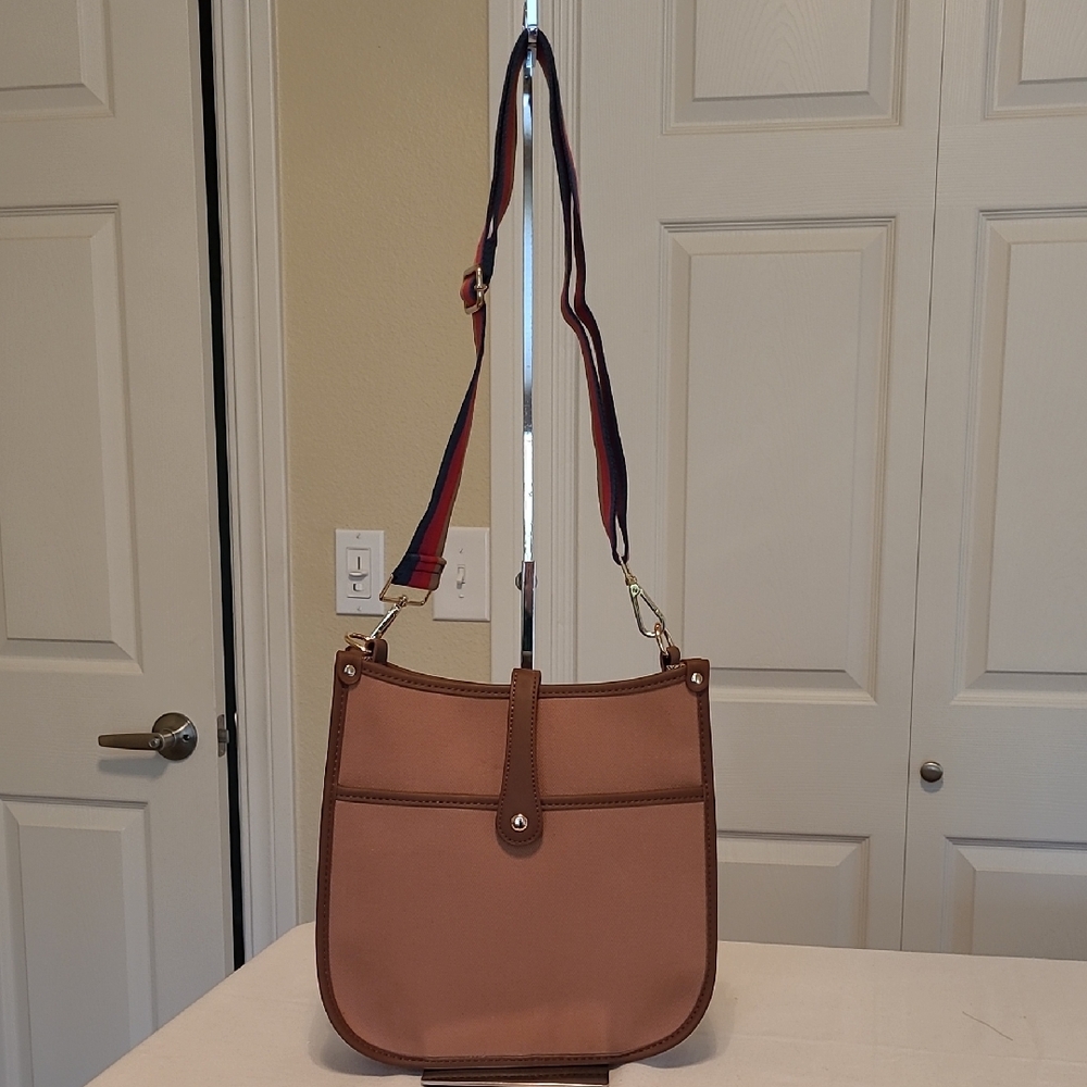 The Threaded Pear Brown and Tan Canvas And Faux Leather Women's Messenger Bag